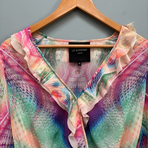 Le Superbe Good Vibrations Print Ruffle Blouse M - Picture 8 of 12